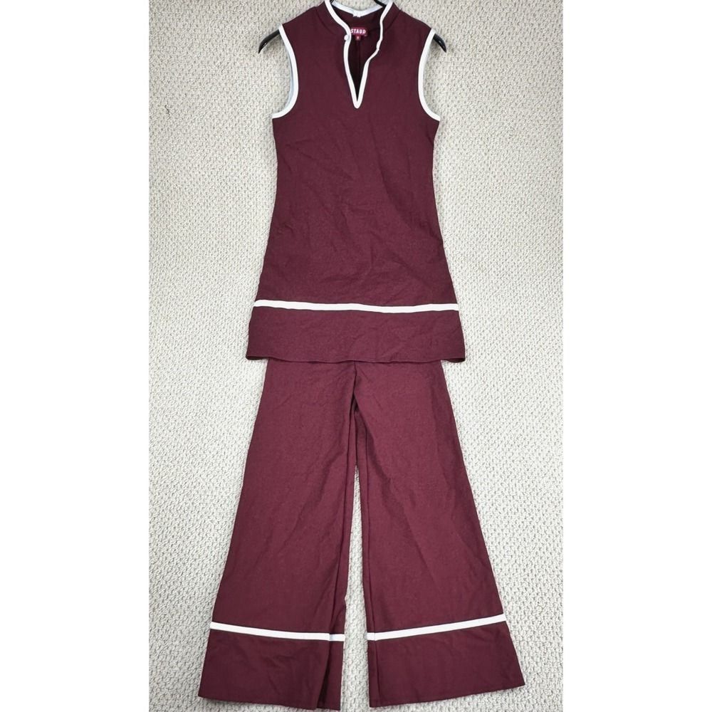 Staud Women M Red Thea Keyhole-Neck Dress with High Waist Flared Jersey Pants